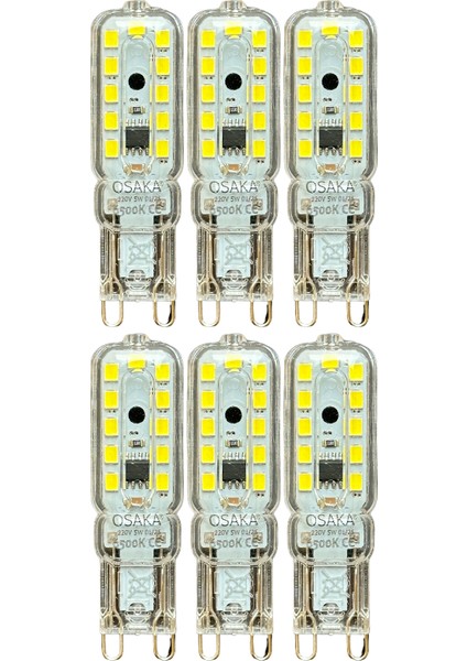 (6 adet) Osaka 5W 6500K (Beyaz Işık) G9 Duylu LED Kapsül ampul
