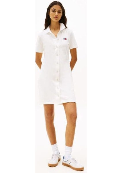 Kadın Tjw Badge Pique Polo Elbise - Ekru