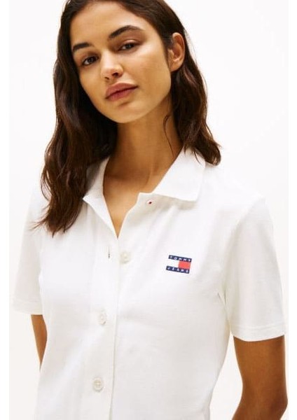 Kadın Tjw Badge Pique Polo Elbise - Ekru fırsatları