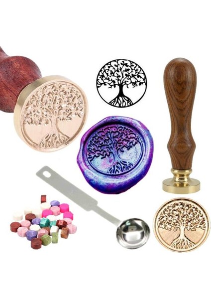 Mektup Damga Mühürü Hayat Ağacı + 30 Mühür Mumu + Metal Kaşık