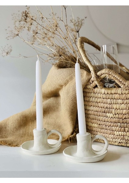 El Yapımı 2li Krem Kulplu Şamdan 2li Mum Seti Yılbaşı Hediye Paketi fiyatları