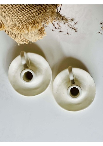 El Yapımı 2li Krem Kulplu Şamdan 2li Mum Seti Yılbaşı Hediye Paketi modelleri