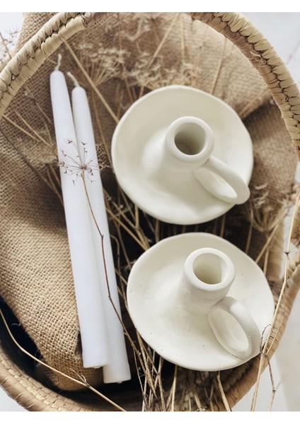 El Yapımı 2li Krem Kulplu Şamdan 2li Mum Seti Yılbaşı Hediye Paketi fırsatları