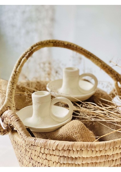 El Yapımı 2li Krem Kulplu Şamdan 2li Mum Seti Yılbaşı Hediye Paketi indirimleri