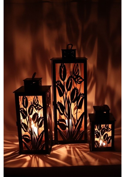 Ahşap Fener Mumluk 3lü Set (Renk Siyah) fiyatları