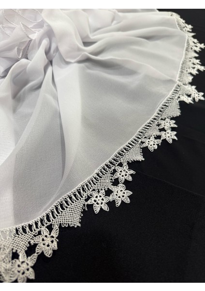 3 Kenarı Işlemeli El Işi Iğne Oyası Mevlüt Başörtüsü 140 * 70 cm Boyutunda - Beyaz fiyatları