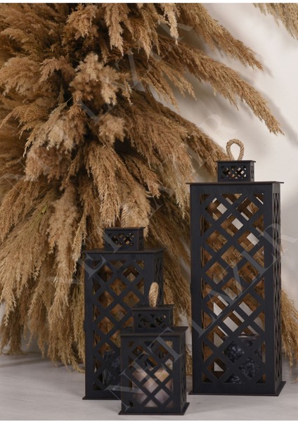 Dekoratif 3lü Fener Mumluk Siyah