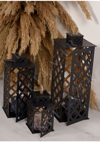 Dekoratif 3lü Fener Mumluk Siyah fiyatları