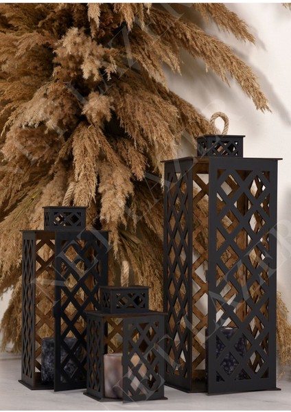 Dekoratif 3lü Fener Mumluk Siyah modelleri