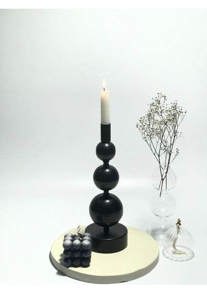 Modern Metal Şamdan, Kule Siyah Şamdan & Mumluk