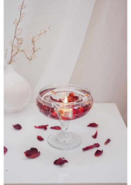 Gül Yapraklı Sevgililer Gününe Özel Tasarlanmış Mumluk, Tamamen El Yapımı (Kuru Çiçekli)(Bordo) fiyatları