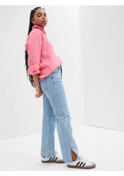 Mid Rise Destructed 90S Loose Washwell™ Jean Pantolon