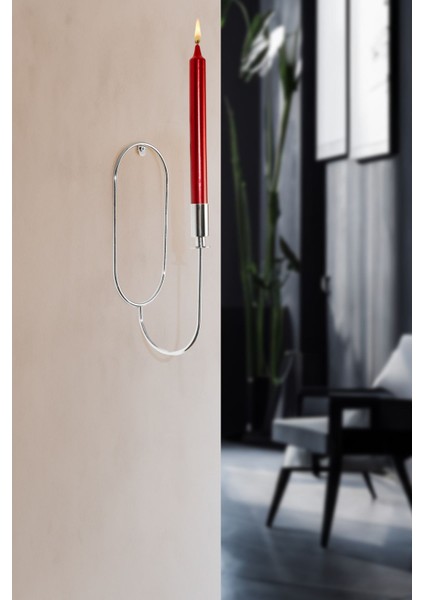 Elips Duvar Şamdanı Metal Tekli Şamdan Mumluk Dekoratif Mumluk Paslanmaz Gümüş Kaplama Ev Dekorasyo