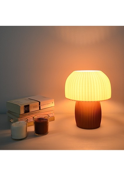 No x or Design Fungio Abajur - Bej Başlıklı | Minimalist - Şık | Masa - Gece Lambası