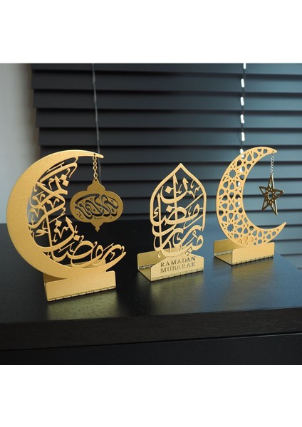 3'lü Metal Mübarek Ramazan Mumluk Seti - Altın - Hoşgeldin Ramazan Süsleri Ev Dekorasyon - WAMH099 modelleri