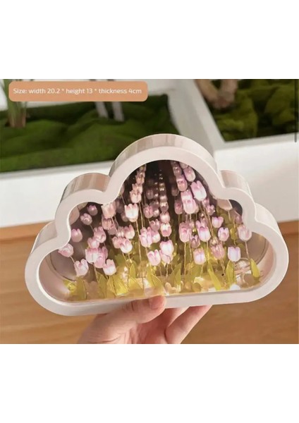 1 Adet Dekoratif Lale Çiçek Lamba Bulut Gece Lambası Makyaj Aynası 2’in1