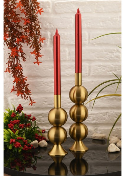 Elit 2'li Şamdan Seti Eskitme Renk Dekoratif Metal Mumluk