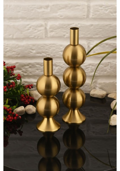 Elit 2'li Şamdan Seti Eskitme Renk Dekoratif Metal Mumluk fırsatları