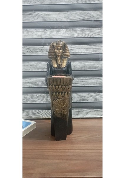 Dekoratif Antik Mısır Tanrısı Firavun Biblo&mumluk&şamdan (Boy 25 cm , Çap 9 cm )