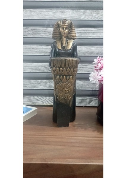 Dekoratif Antik Mısır Tanrısı Firavun Biblo&mumluk&şamdan (Boy 25 cm , Çap 9 cm )