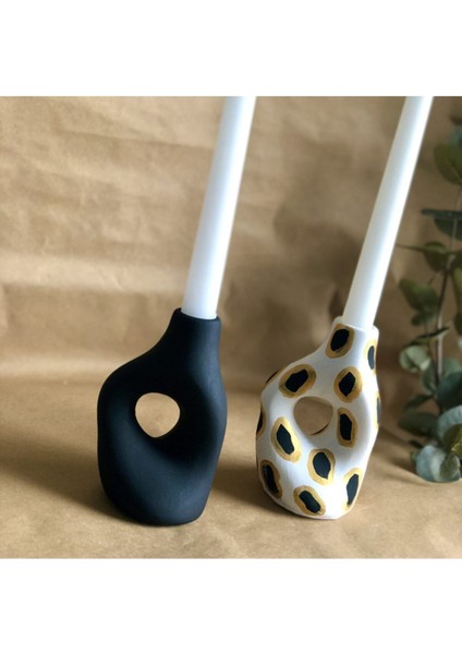 Iskandinav Dekor Siyah & Leopar Gold Mumluk Vazo 2'li Set 8 x 14 cm fiyatları