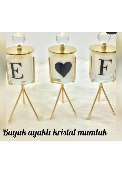 Dekoratif Ayaklı Kristal Tutmalı Harfli Mum Cam Bardak 3 Lü Set