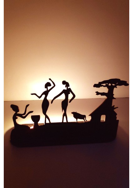 Afrikalı Danscı Kızlar Üçlü Şamdan Mumluk Dekoratif Mum