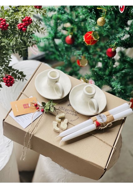 El Yapımı 2li Krem Kulplu Şamdan 2li Mum Seti Yılbaşı Hediye Paketi indirimleri