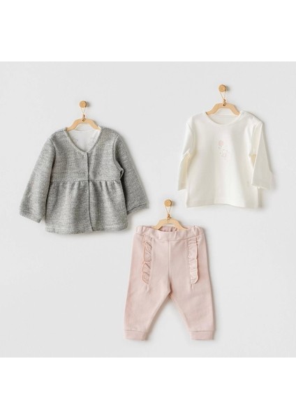Ballerina 3lü Bebe Takım Grey Ecru Pink