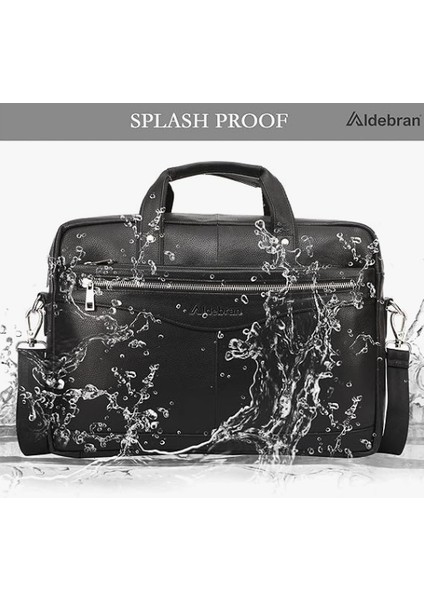Aldebran® 14"- 15.6" Erkekler Için Deri Dizüstü Bilgisayar Çantası Inek Derisi Deri - Dolgulu Bölmeli Iş Çantası - Ipad, MacBook Ofis ve Çıkarılabilir Omuz Askısı