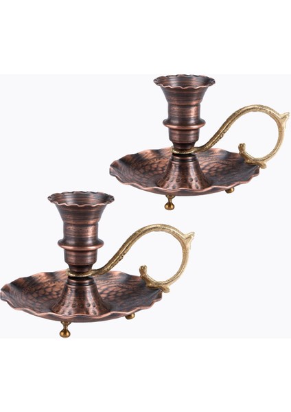 2'li Set Gaziantep Bakır Şamdan Set Şamdan-Mumluk Set El Işlemesi Dövmesi Yük:9,5 cm KALINLIK:0,80M