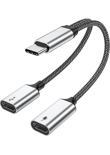 60W Ayırıcı Kablo, Hızlı Şarj Type C Ayırıcı Kablo, Veri Transferi, 2'si 1 Arada Ayırıcı Adaptörü iPhone 15, Macbook, Xbox, Dizüstü Bilgisayar, Tablet, Kulaklık, Telefon (Monitör Için Değildir)