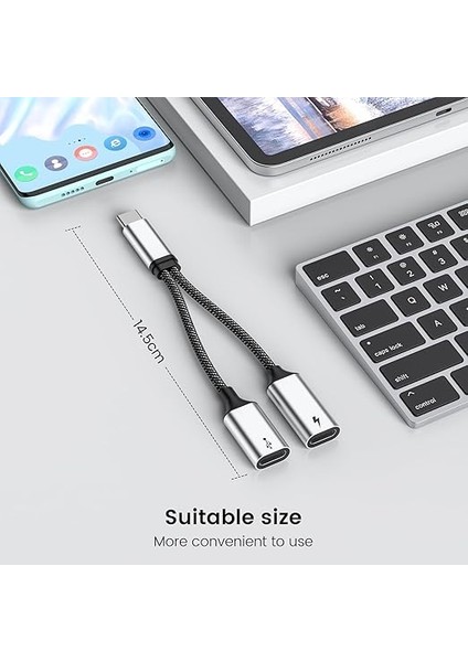 60W Ayırıcı Kablo, Hızlı Şarj Type C Ayırıcı Kablo, Veri Transferi, 2'si 1 Arada Ayırıcı Adaptörü iPhone 15, Macbook, Xbox, Dizüstü Bilgisayar, Tablet, Kulaklık, Telefon (Monitör Için Değildir) indirimleri