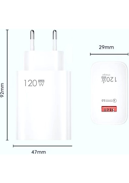 120W USB Hızlı Type C Uçlu Kablolu Şarj Aleti