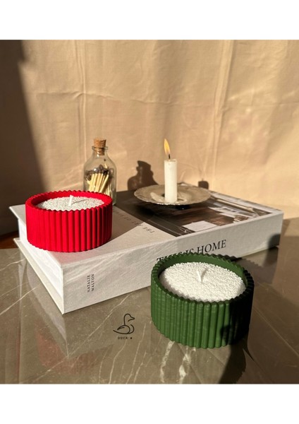 Yılbaşı Konsept 2’li Çizgili Dekor Inci Tozlu Mum Set modelleri