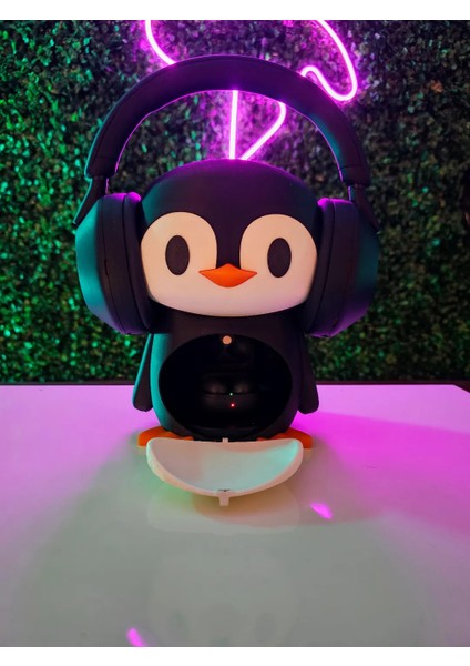 Sevimli Penguen Figürü Kulaklık Standı
