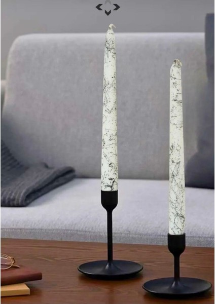 Premium Seri Kokulu Mermer Desenli Sedefli Konik Samdan Mum - 2'lü Set