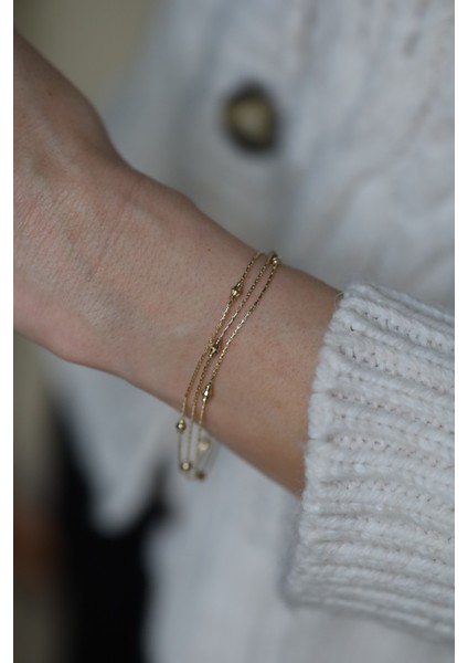 14 Ayar Altın Oval Dorika Detaylı Işıltılı Bileklik