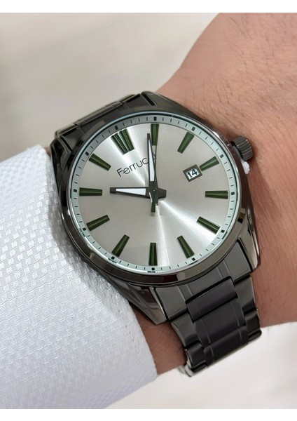 Takvimli Erkek Kol Saati Çelik Kordon Çelik Kasa 3 Atm Suya Dayanıklı Füme ZMFER161