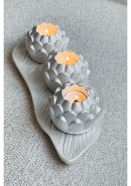 Lotus Çiçeği Beton Mumluk-Yaprak Tepsi-Mini Saksı 4'lü Aksesuar Seti-Dekoratif Ev Dekorasyon ,obje fiyatları