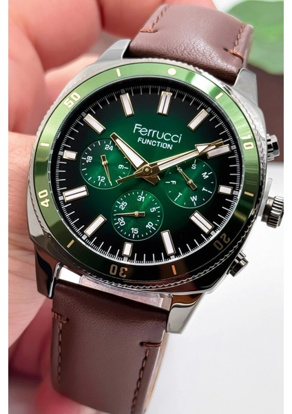 Kahverengi Deri Kordon, Function Erkek Kol Saati+Bileklik ZMFER159 fiyatları