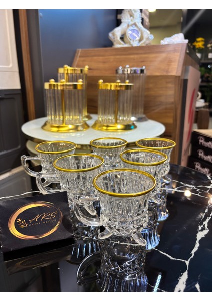 Loretta Kulplu Yaldızlı Gold Detaylı Ayaklı Kahve Bardağı, Çay Fincanı, , Sunumluk ,modern