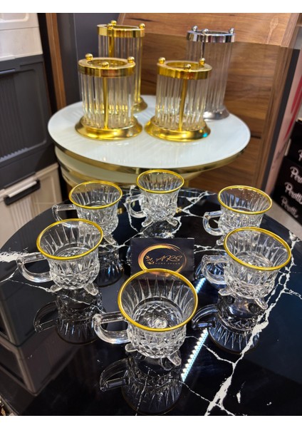 Loretta Kulplu Yaldızlı Gold Detaylı Ayaklı Kahve Bardağı, Çay Fincanı, , Sunumluk ,modern