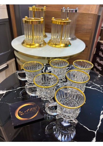Loretta Kulplu Yaldızlı Gold Detaylı Ayaklı Kahve Bardağı, Çay Fincanı, , Sunumluk ,modern
