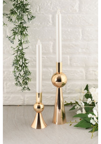 Güneş 2'li Metal Şamdan Gold Renk, Ev Dekorasyon 2'li Geometrik Mumluk