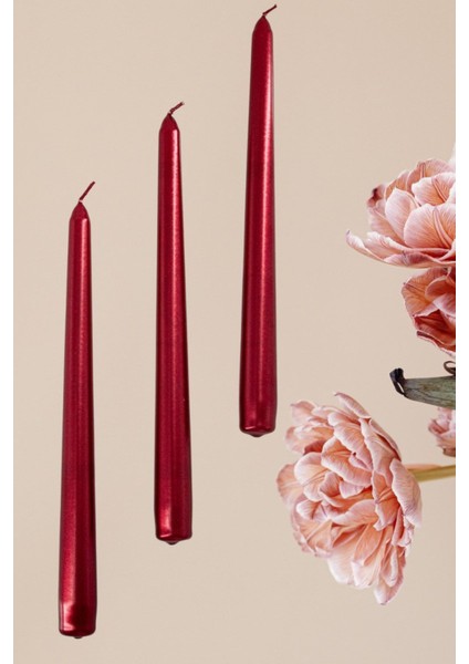 Süper 3'lü Şamdan Mum Parlak Mum Metalik Kaplama Gövde Uzun Çubuk Konik Mum