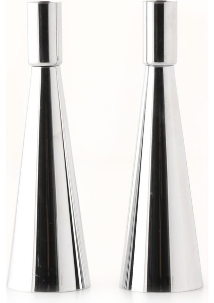 Kule 2'li Şamdan Gümüş Kaplam Modern Metal Mumluk Şamdan Seti indirimleri