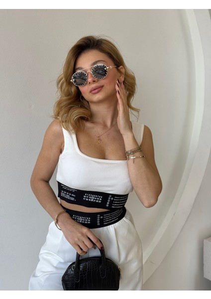 Beyaz Pantolon Crop Takım