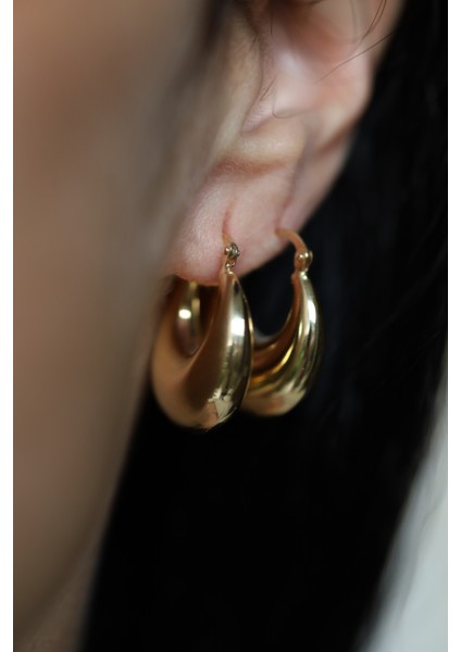 14 Ayar Altın Bombeli Oval Halka Küpe fırsatları