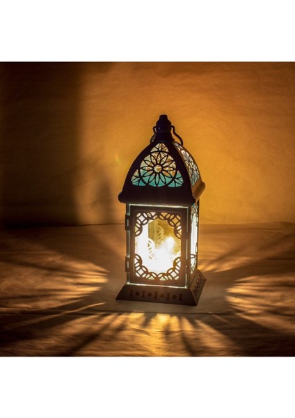 Fener Tipi Metal Mumluk Beyaz +Mum Hediyeli